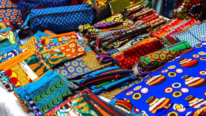 African fabrics at a market