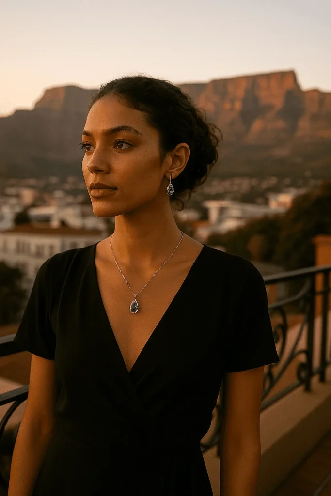 Woman Wearing Tanzanite Necklace from Prins & Prins 