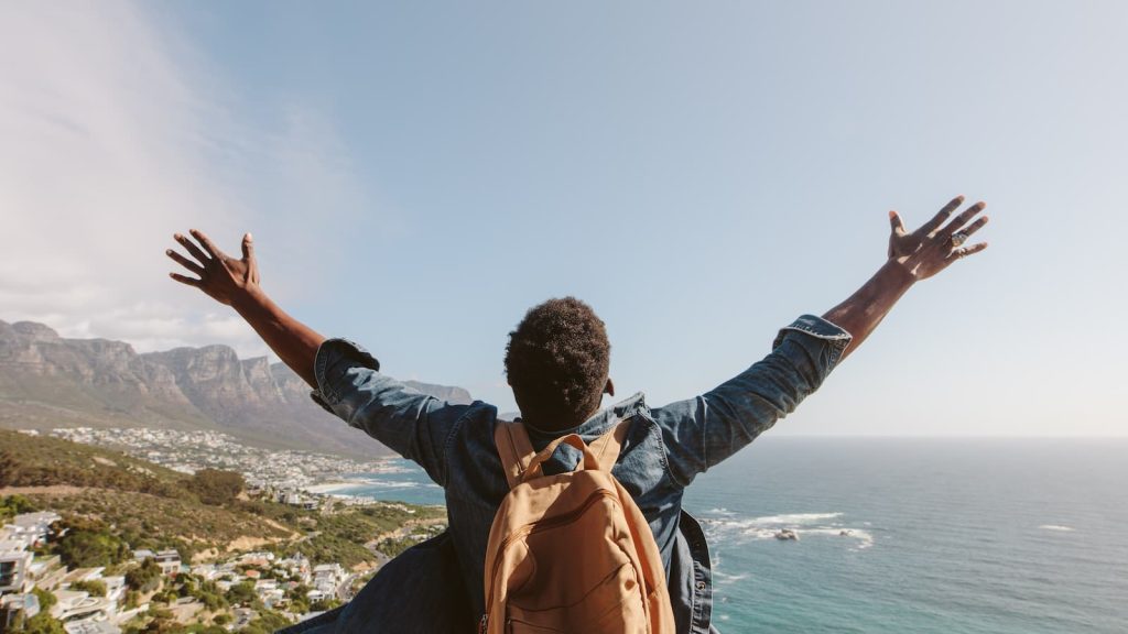 Man in front of Cape Town ocean view