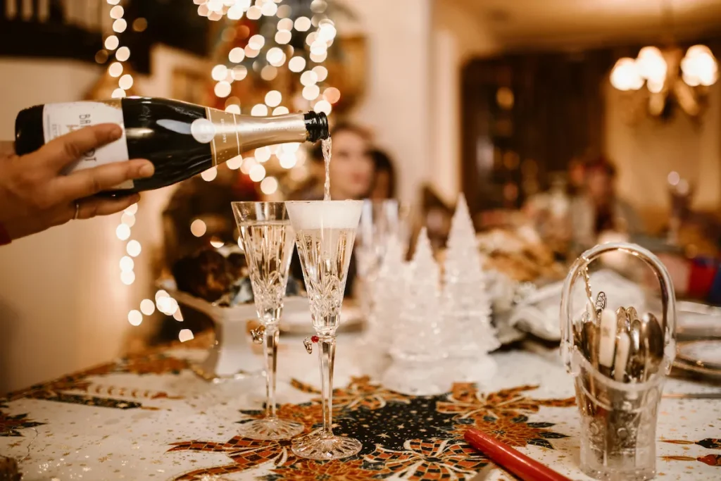 Champagne and Two Crystal Glasses - Christmas in Cape Town
